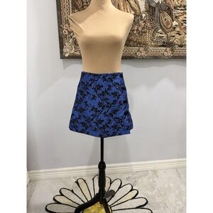 Zara Skirt Womens Small Blue Black Floral Jacquard Brocade Mini High Waist